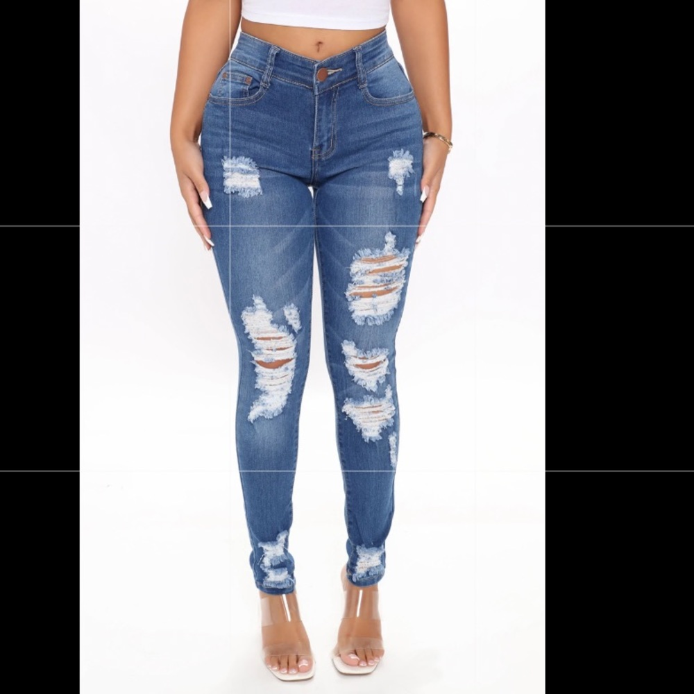 fashion nova jeans, size 7/8, color medium blue wash